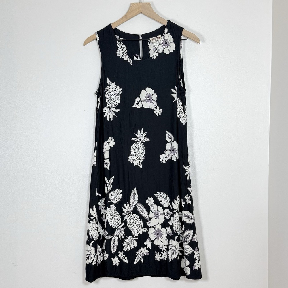 Vintage Peppermint Bay Womens Dress M Black Floral Pineapple Sequins 90s Y2K